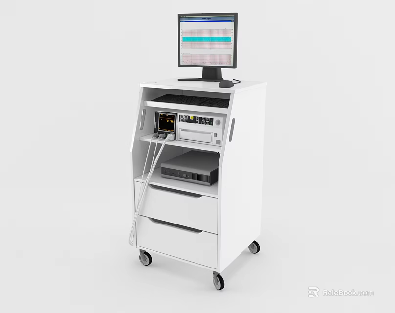 Medical Device Mobile Cart With Monitor Drawers And Instruments On Wheels 3d model 