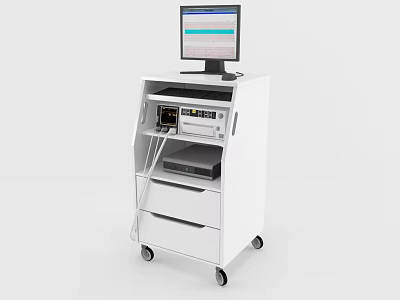Medical Device Mobile Cart With Monitor Drawers And Instruments On Wheels 3d model