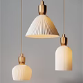Modern Pendant Lights With White Pleated Shades And Gold Finishes Hanging