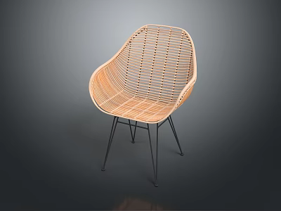 Stylish Rattan Weave Leisure Chair With Modern Minimalist Black Metal Legs 3d model