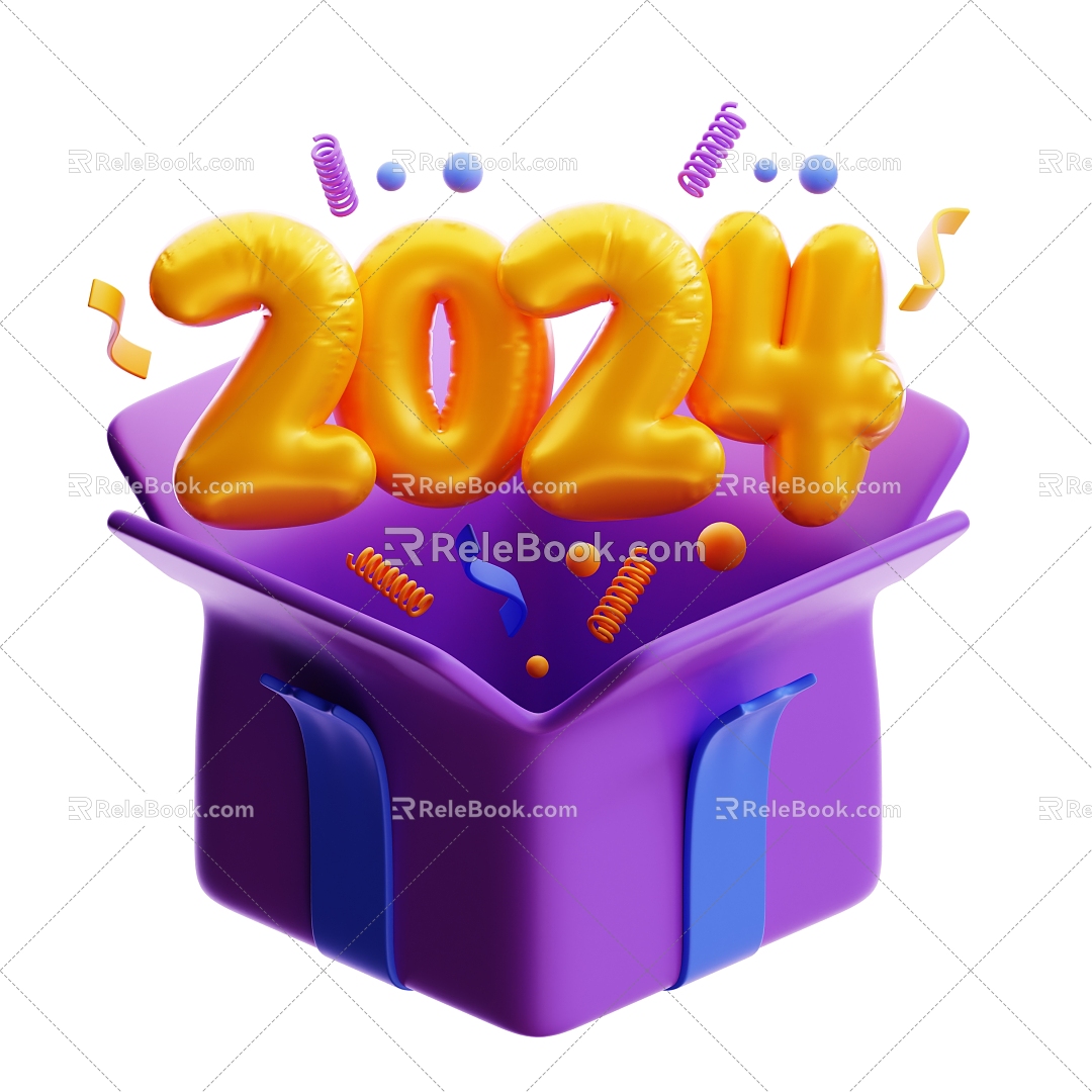 2024 Gift Box New Year Decorations Cartoon Gift Box 3d model