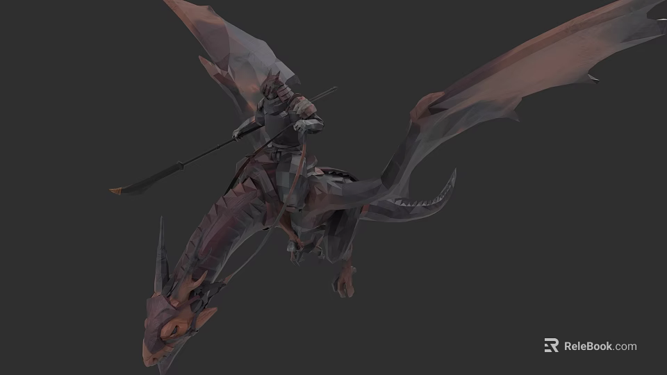 Flying Dragon With Armored Knight Riding On Back And Spear In Hand 3d model 