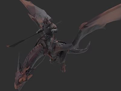 Flying Dragon With Armored Knight Riding On Back And Spear In Hand 3d model