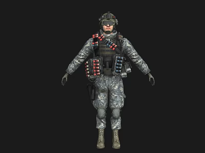 Game Movie Military Character Wearing Camouflage Uniform With Tactical Gear And Ammunition Belts 3d model