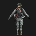Game Movie Military Character Wearing Camouflage Uniform With Tactical Gear And Ammunition Belts