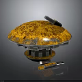Rusty Metal Mechanical Creature With Orange Spotted Dome Support Legs And Side Parts