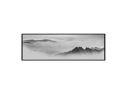 Chinese Ink Landscape Painting With Serene Mountains Mist And Flying Birds 3d model