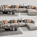Modern Sectional Sofa With Light Gray Upholstery Orange Gray Pillows Coffee Tables And Gray Rug