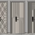 Modern Parent Child Door Design with Linear Patterns and Light Beige Panels 3d model