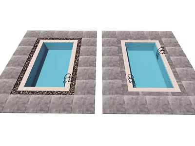Swimming Pool With Blue Water Gray Tile Floor And Metal Handrails Design 3d model