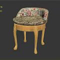 Classic Upholstered Stool Design With Floral Cushion And Curved Wooden Legs