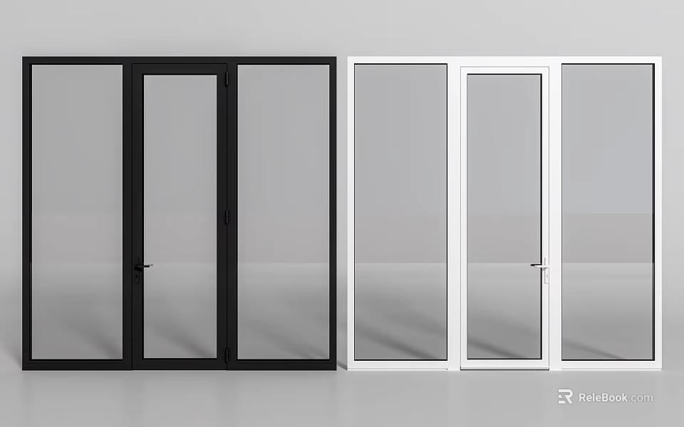 Modern Sliding Glass Doors With Black And White Frames Design 3d model