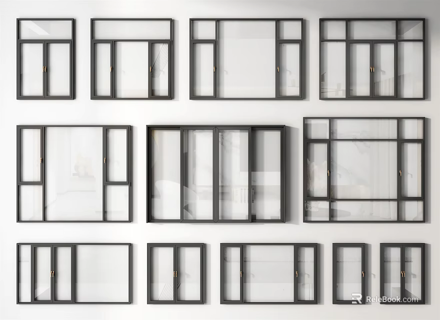 Various Modern Window Frame Designs With Different Glass Panel Styles 3d model