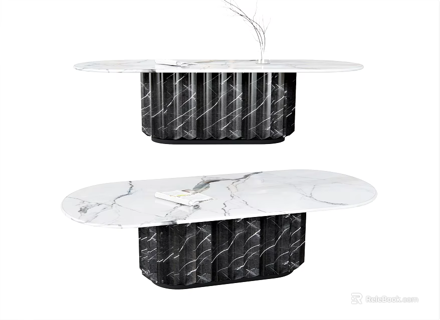 Modern Marble Dining Table With Unique Texture And Elegant Base Design 3d model