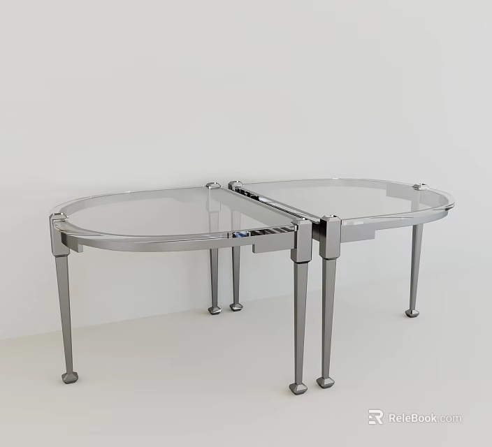 Modern Extendable Dining Table With Glass Top And Metal Frame Legs 3d model