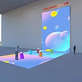 Interactive Zone at World Digital Economy Forum With Large Screen Colorful Geometric Shapes and People