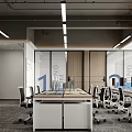 Modern Public Office Space With Open Layout Glass Partitions Workstations Computers And Ergonomic Chairs
