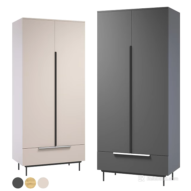 Modern Storage Cabinet in Beige and Dark Gray with Sleek Design and Metal Handle 3d model 