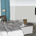 Cozy Hotel Room Interior With Bed Sofa Small Round Table And Wooden Wall