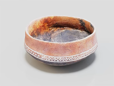 Handcrafted Ceramic Dinnerware Set With Geometric Pattern Decorative Rim And Brown Orange Tone 3d model