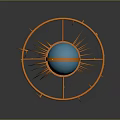 Modern Abstract Decorative Artwork Featuring Orange Frame Blue Sphere And Radial Spikes