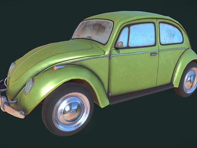 Vintage Green Beetle Car With Rounded Body Design And Shiny Silver Wheels 3d model