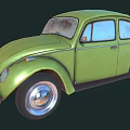 Vintage Green Beetle Car With Rounded Body Design And Shiny Silver Wheels 3d model
