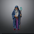 Mystical Man In Blue Robe With White Beard Holding Crystal Staff