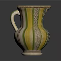 Handcrafted Ceramic Jug With Decorative Handle Colorful Stripes And Geometric Patterns 3d model