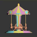 Colorful Carousel with Striped Canopy and Heart Shaped Decorations and Small Ponies on Round Base