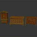 Classic Three Piece Wooden Furniture With Drawers And Carved Design Details