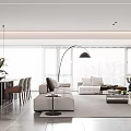 Modern Living and Dining Room Interior With Sofa Coffee Table Floor Lamp And Plant