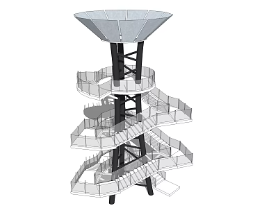 Spiral Tower With Spiral Staircase Multiple Platforms And Metal Frame Canopy Top Design 3d model
