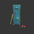 Blue Locker With Number 20 Baseball Bat And Small Pink Accessories Colored Pencils
