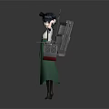 Anime Character With Black Hair Bun White Top Green Long Skirt And Dual Blades