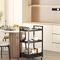 Modern Restaurant Interior Design With Open Dining Area Serving Cart Dishes And Fruits