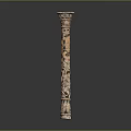Intricately Carved Decorative Column With Ornate Patterns And Brown Wooden Finish