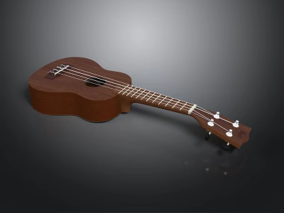 Brown Wooden Ukulele With Four Strings And Tuning Pegs For Home Use 3d model