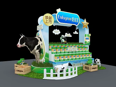 Commercial Display Equipment for Enfagrow Milk Powder Promotion with Cow Models and Newly Launched Signage 3d model