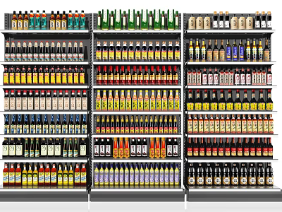 Display Shelves Stocked With Various Bottles And Neatly Arranged Different Drinks 3d model