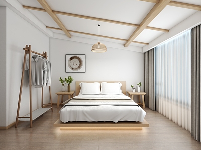 New Chinese Style Log Style Homestay Simple Bedroom 3d model