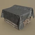 Wooden Table Covered With Stone Texture Cloth And Natural Design Elements 3d model