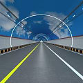 Modern Tunnel Road Infrastructure With Yellow White Markings And Ceiling Lighting