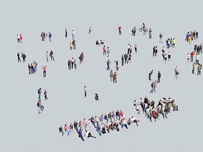 Large Crowd of People Standing Walking and Gathering in Open Gray Space 3d model