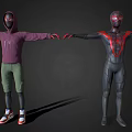 Game Movie Characters 3D Models Purple Hoodie Green Shorts Black and Red Suit Arms Outstretched