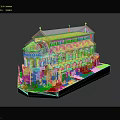 Transparent Architectural Building Model with Red Brick Base Green Grass and White Columns