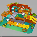 Colorful Cartoon Interior Design With Furniture Tables Chairs And Decorative Plants