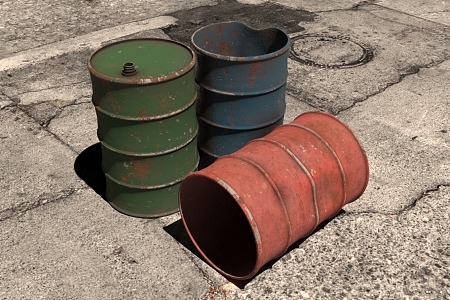 Oil drum combination broken oil drum red blue green oil drum 3d model