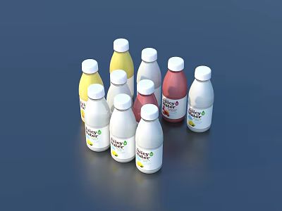 Colorful Household Bottles in Yellow Red White with Lemon Labels 3d model