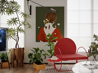 Modern Decorative Hanging Painting Decorative Green Plant Leisure Single Chair 3d model